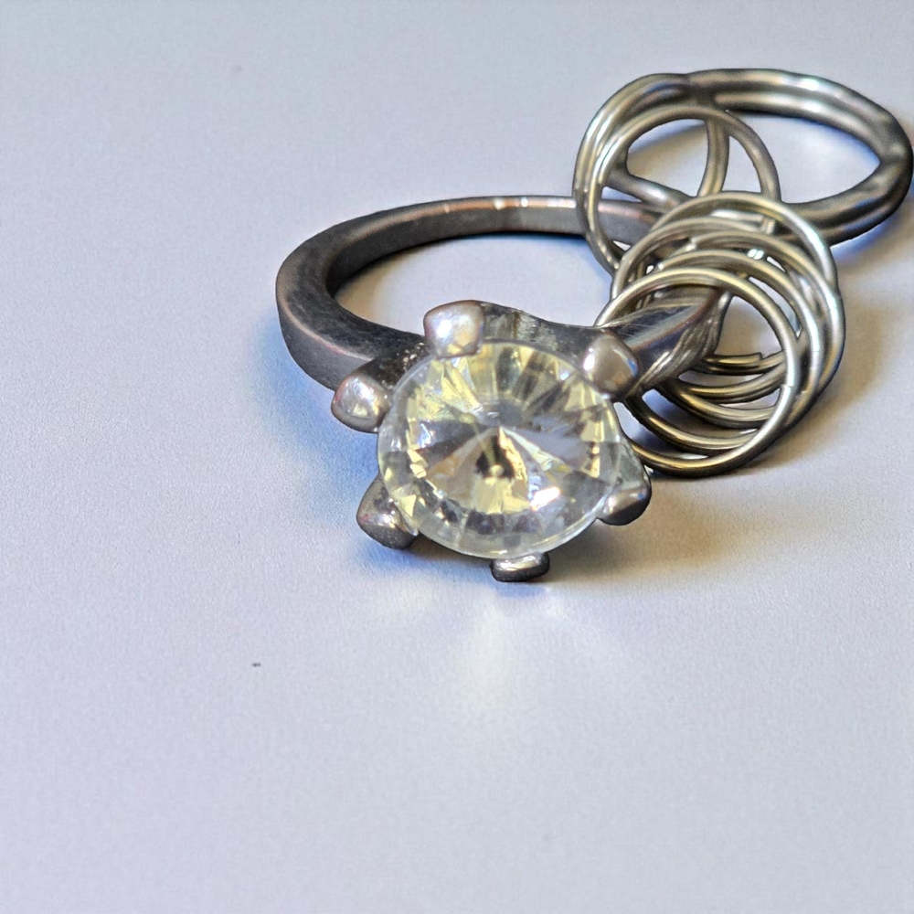 Silver Ring with Crystal Keychain